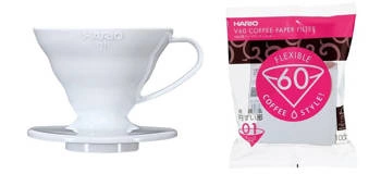 Plastikowy Drip Hario V60-01 Biały + Filtry papierowe do dripa Hario V60-01 100szt